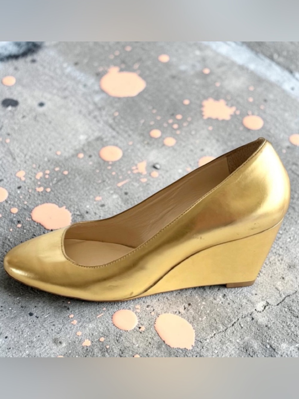 Anne Klein Gold Wedge Shoes with Metallic Finish